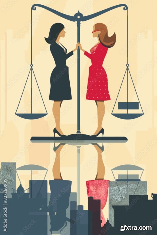 Businesswoman And Mother Balancing On Scales 6xAI