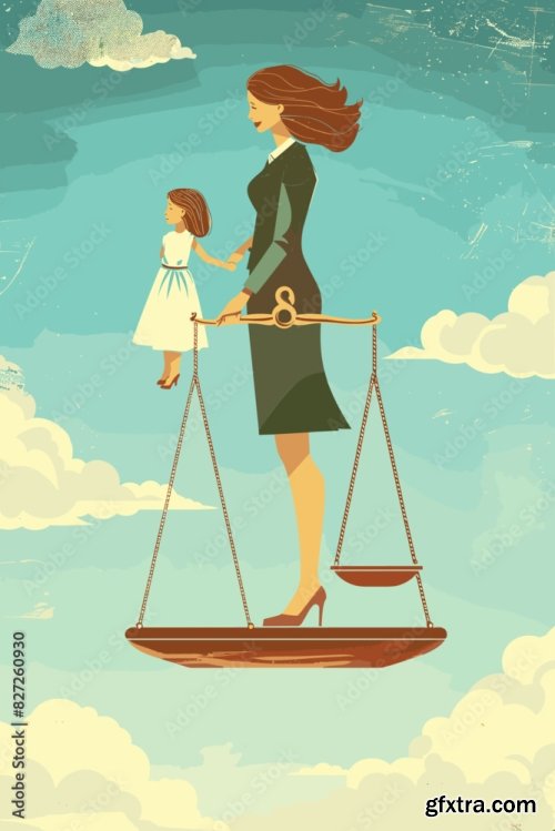 Businesswoman And Mother Balancing On Scales 6xAI