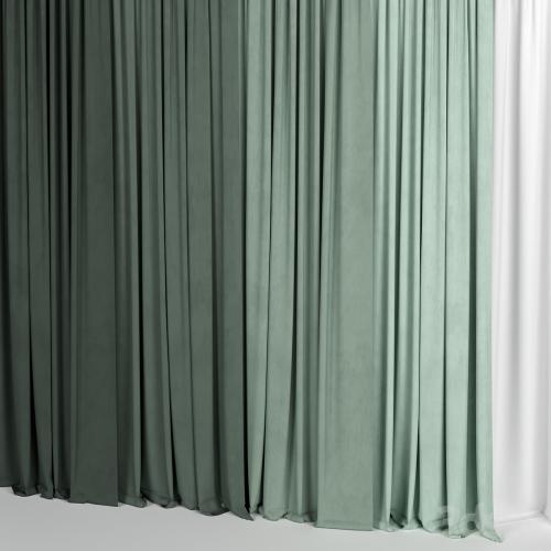 Green curtains with tulle