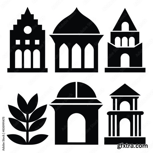 Set Of Atrium Hall Vector Icon 25xAI