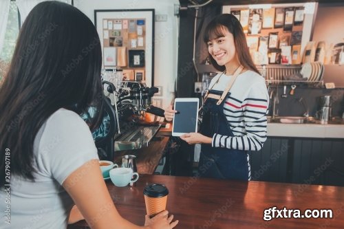 Young Beautiful Asian Woman Barista 6xJPEG