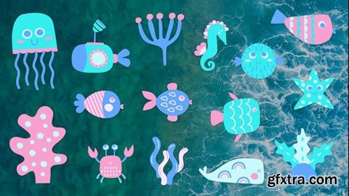 Videohive Sticker Pack - Children Graphic Ocean Life After Effects Project Template 52465473
