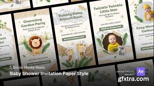 Videohive Social Media Reels - Baby Shower Invitation Paper Style After Effects Template 52452263