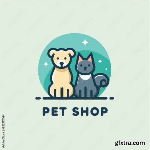 Dog And Cat Logo With Pet Shop Text 25xAI