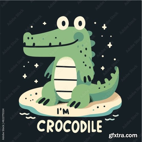 Crocodile With A Simple T-Shirt Design 25xAI