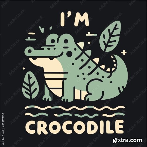 Crocodile With A Simple T-Shirt Design 25xAI