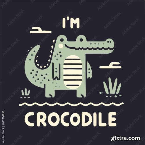 Crocodile With A Simple T-Shirt Design 25xAI