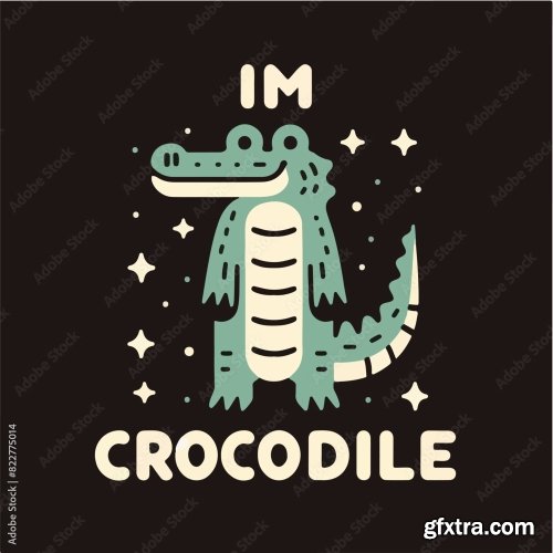 Crocodile With A Simple T-Shirt Design 25xAI