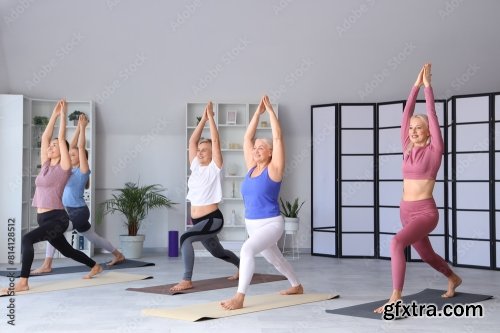 Group Of Sporty Mature Women Practicing Yoga In Gym 6xJPEG