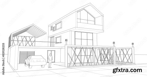 Modern House Sketch 3D Illustration 9xAI