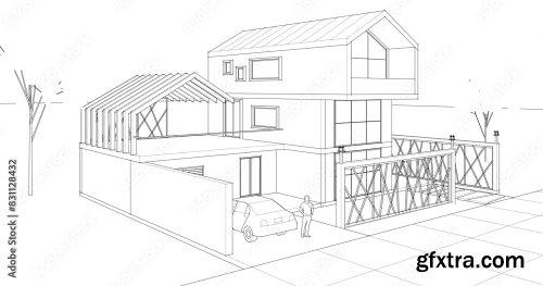 Modern House Sketch 3D Illustration 9xAI