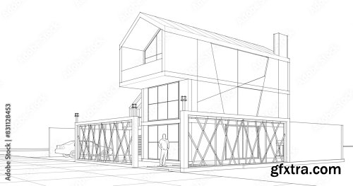 Modern House Sketch 3D Illustration 9xAI