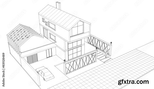 Modern House Sketch 3D Illustration 9xAI