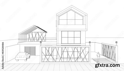 Modern House Sketch 3D Illustration 9xAI