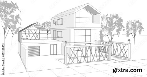 Modern House Sketch 3D Illustration 9xAI