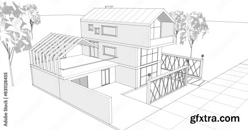 Modern House Sketch 3D Illustration 9xAI