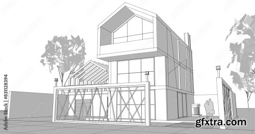 Modern House Sketch 3D Illustration 9xAI