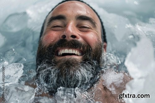 A Man Using An Ice Plunge Pool Bath For Recovery After Sports Exercise 6xJPEG