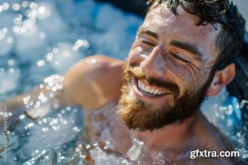 A Man Using An Ice Plunge Pool Bath For Recovery After Sports Exercise 6xJPEG