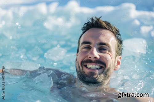 A Man Using An Ice Plunge Pool Bath For Recovery After Sports Exercise 6xJPEG