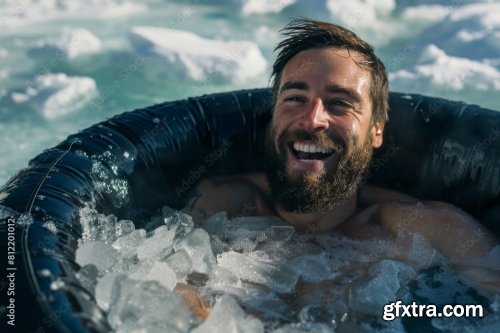 A Man Using An Ice Plunge Pool Bath For Recovery After Sports Exercise 6xJPEG