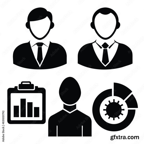 Set Of Business Icons Black Vector 8xAI