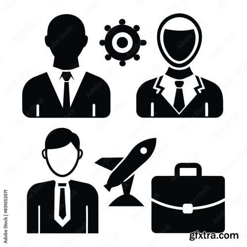 Set Of Business Icons Black Vector 8xAI