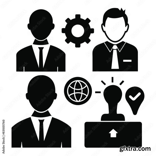 Set Of Business Icons Black Vector 8xAI