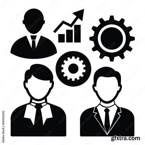 Set Of Business Icons Black Vector 8xAI