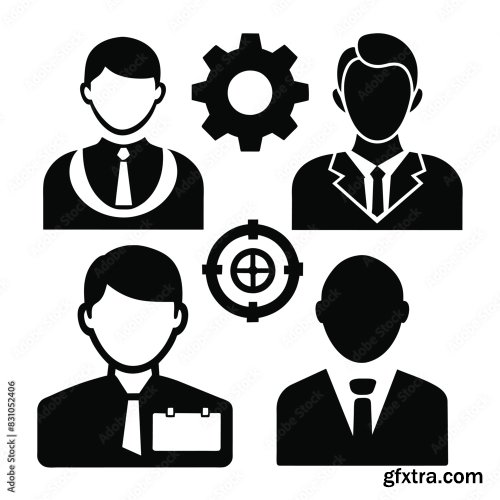 Set Of Business Icons Black Vector 8xAI