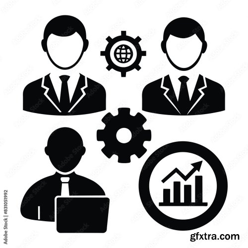 Set Of Business Icons Black Vector 8xAI