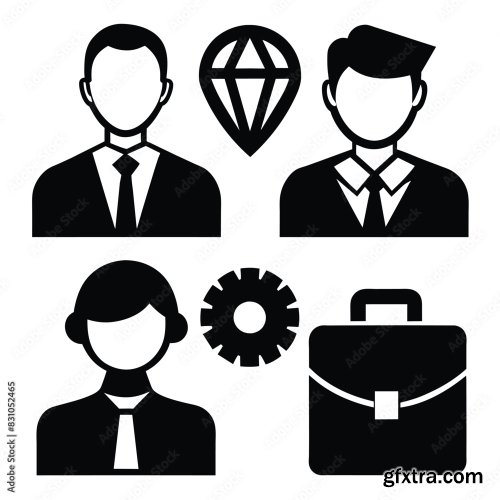 Set Of Business Icons Black Vector 8xAI