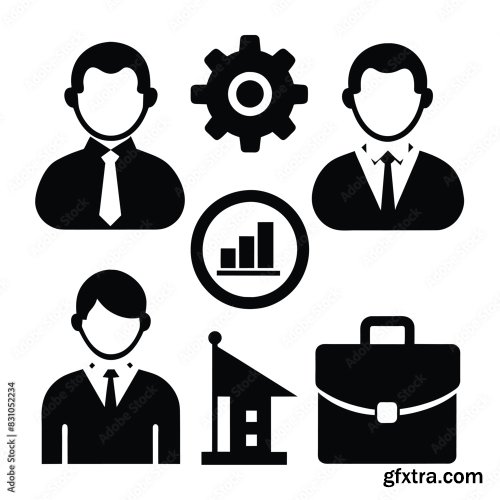 Set Of Business Icons Black Vector 8xAI