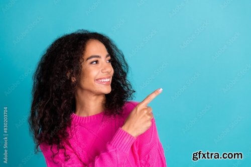 Nice Young Girl Look Direct Finger Empty Space 6xJPEG