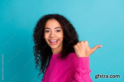 Nice Young Girl Look Direct Finger Empty Space 6xJPEG