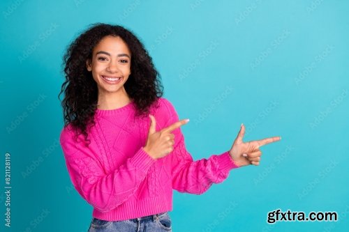 Nice Young Girl Look Direct Finger Empty Space 6xJPEG