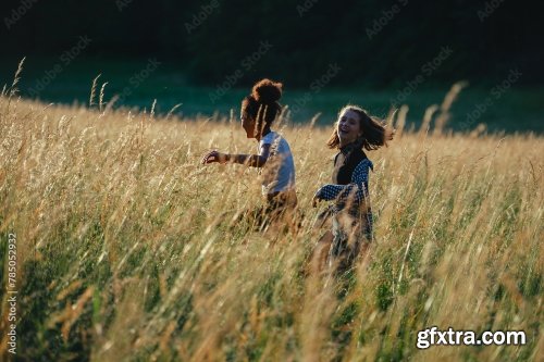 Young Teenager Girl Best Friends Spending Time In Nature 6xJPEG