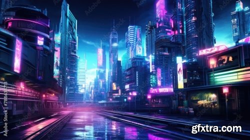 The Picture Of The Neon Night Time Futuristic Cyberpunk Scifi Metropolis 6xJPEG