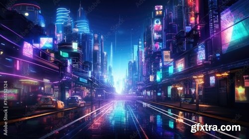 The Picture Of The Neon Night Time Futuristic Cyberpunk Scifi Metropolis 6xJPEG