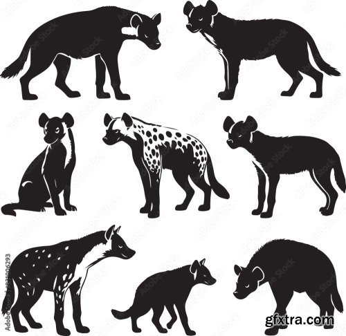 Hyena Silhouette Bundle Vector 25xAI