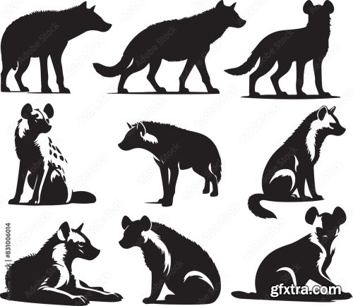 Hyena Silhouette Bundle Vector 25xAI