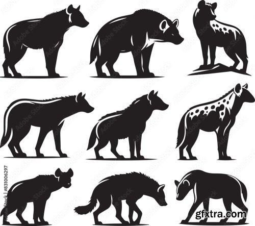 Hyena Silhouette Bundle Vector 25xAI