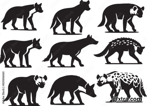 Hyena Silhouette Bundle Vector 25xAI