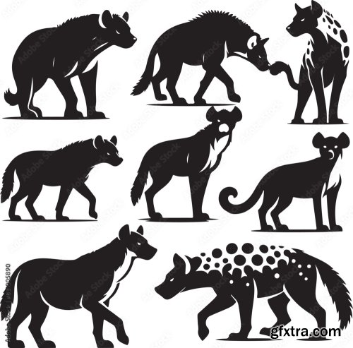 Hyena Silhouette Bundle Vector 25xAI