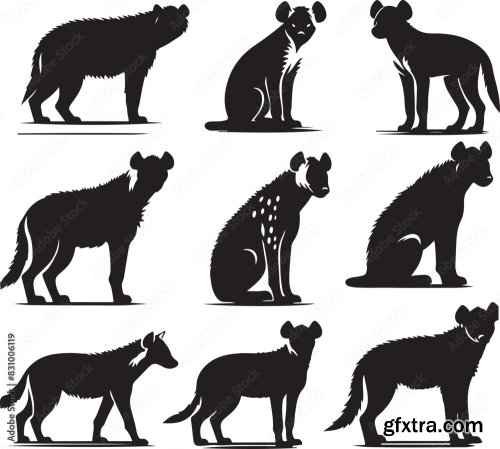 Hyena Silhouette Bundle Vector 25xAI