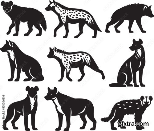 Hyena Silhouette Bundle Vector 25xAI