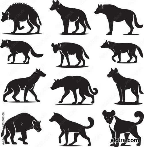 Hyena Silhouette Bundle Vector 25xAI