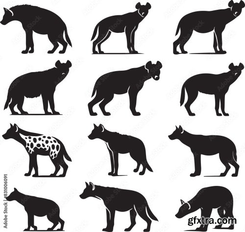 Hyena Silhouette Bundle Vector 25xAI