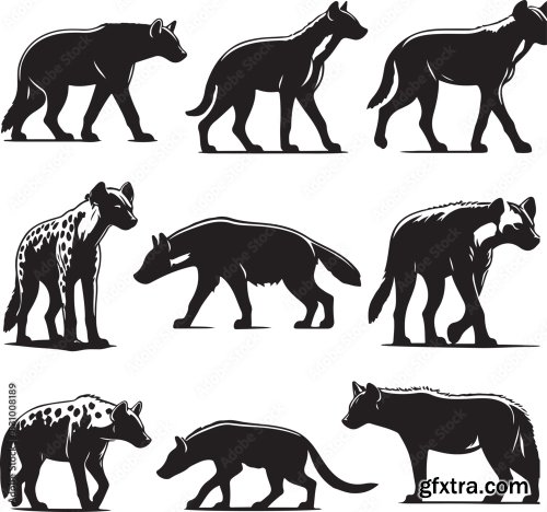 Hyena Silhouette Bundle Vector 25xAI