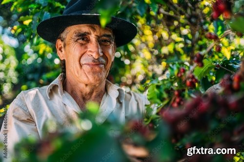 Coffee Farmer Is Harvesting Coffee Berries 6xJPEG